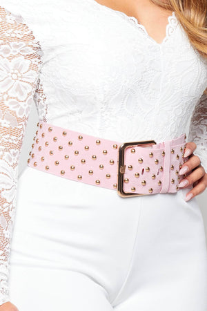 Pink Faux Suede Belt with Gold Studs