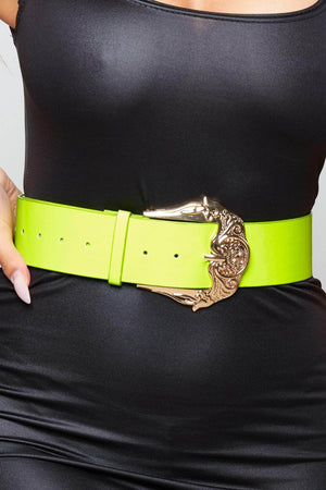 Lime Green Belt with Chunky Western Buckle