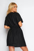 Black Linen V Neck Shirt Sleeve Mini Dress