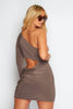 Mocha Slinky Cut Out Ruched Mini Bodycon Dress