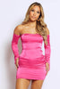 Hot Pink Satin Bardot Mini Dress with Chain Detail