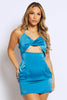 Teal Satin Cut Out Halter Neck Dress