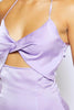 Lilac Satin Halter Neck Cut Out Dress