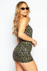 Black & Yellow Polkadot Mesh Ruched Cami Dress