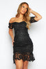 Black Petite Lace Bardot Puff Sleeve Midi Dress