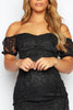 Black Petite Lace Bardot Puff Sleeve Midi Dress