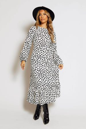 Dalmatian Printed Ruffle Smock Dress