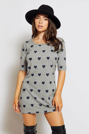 Grey Jersey Cut Out T-Shirt Dress with Blue Hearts