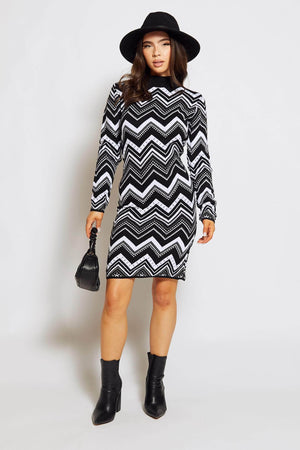 Black Abstract Knitted Jumper Dress