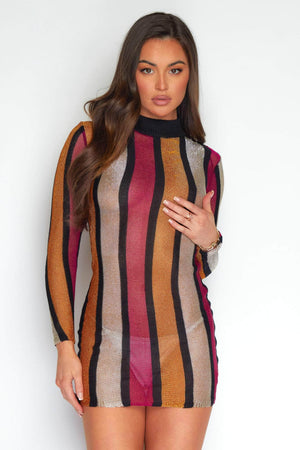 Multicolour Metallic Stripe Knit Dress
