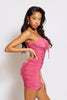Pink Slinky Ruched Front Tie Cami Dress