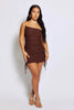 Brown Ruched Mesh Bodycon Dress