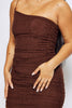 Brown Ruched Mesh Bodycon Dress