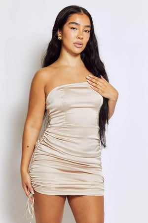 Champagne Satin Bandeau Bodycon Dress