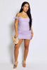 Lilac Mesh Mini Dress with Ruched Detail & Puff Sleeves