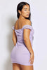Lilac Mesh Mini Dress with Ruched Detail & Puff Sleeves