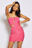 Hot Pink Bandeau Bodycon Mesh Diamante Cut Out Dress