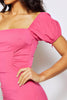 Hot Pink Cotton Stretch Bardot Puff Sleeve Mini Dress