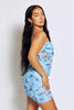 Light Blue Mesh Printed Cami Front Tie Dress
