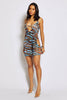 Blue Animal Print Slinky Halterneck Cut Out Dress