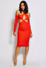 Orange Cold Shoulder Cut Out Long Sleeve Midaxi Dress