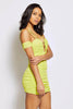 Lime Sheer Cut Out Ruched Cami Dress