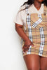 Plus+ Brown Checked Pinafore Denim Dress