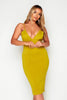 Lime Green Extreme Plunge Cut Out Midi Dress
