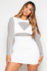 White Cut Out Bodycon with Stripe Mesh Detail