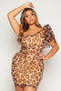 Leopard Mesh One Shoulder Tie Dress