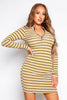 Multicoloured Stripe Ribbed Zip Up Dress