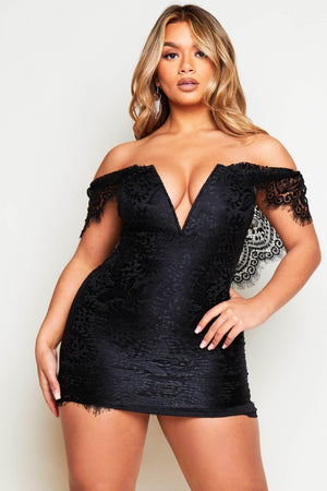 Black Lace Ruffle Bodycon Dress