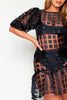 Black Square Print Sheer Midi Dress