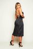 Black Spotted Cowl Neck Satin Midi Dress