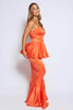 Orange Silk Bandeau Ruffle Fishtail Dress