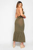 Khaki Jersey Halter Neck Maxi Dress