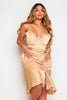 Plus+ Gold Ruched Side Satin Midi Dress