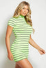 Neon Green Stripe High Neck Ribbed Mini Dress