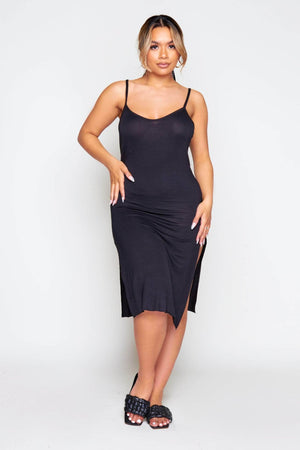 Black Strappy Split Hem Jersey Dress