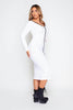 White Contrast Binding Long Sleeve Midi Dress