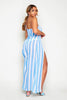 Blue Stripe One Shoulder Sheer Beach Dress