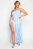 Blue Stripe One Shoulder Sheer Beach Dress