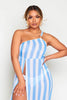 Blue Stripe One Shoulder Sheer Beach Dress