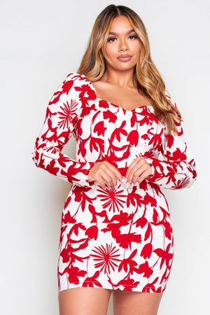 Red & Cream Floral Printed Shift Dress