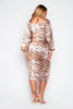 Tiger Print Satin Long Sleeve Midi Dress