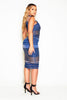 Blue Mesh Embroidered Stripe Midi Dress