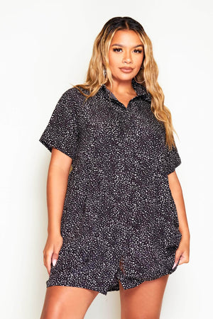 Black Overzied Polkadot Buttoned Smock Dress