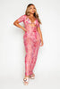 Pink Acid Printed Sheer Mesh Beach Maxi Dress