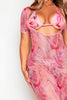Pink Acid Printed Sheer Mesh Beach Maxi Dress