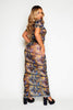 Blue Acid Print Sheer Mesh Beach Maxi Dress